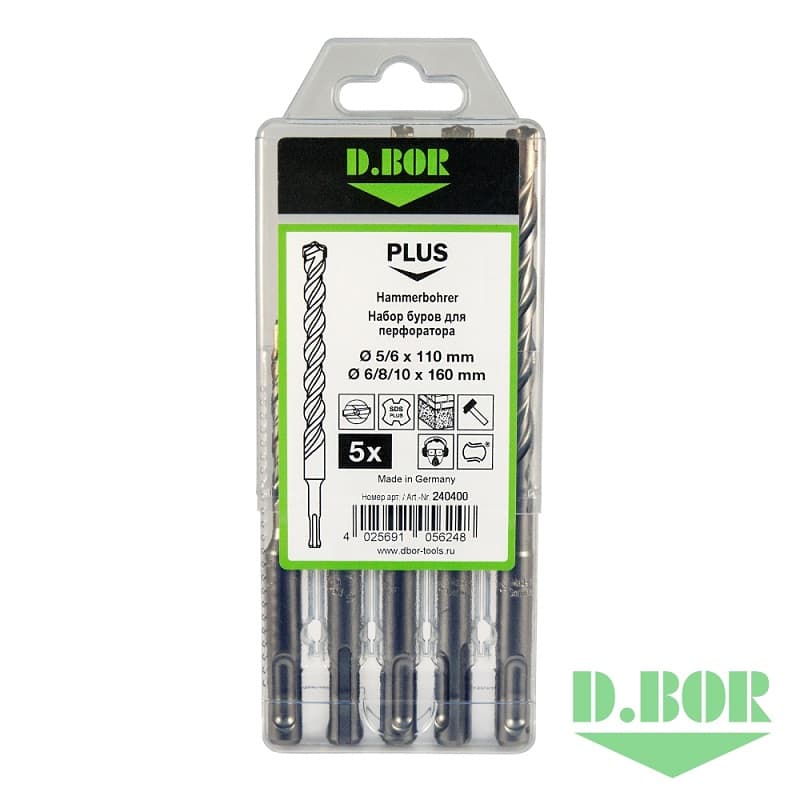 Набор буров SDS-plus V PLUS 5 шт (5,6*110  6,8,10*160), 2-cutting (арт. 240400) "D.BOR"