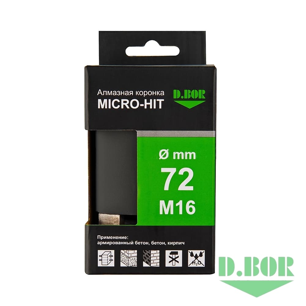 Алмазная коронка для подрозетника MICRO-HIT, 72х62/70 М16 (арт. LD-DH-0072-016) "D.BOR"
