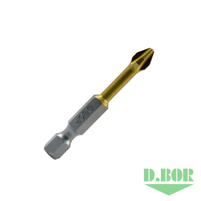 Биты фрезерованные с покрытием нитрид титана TiN-half, Ph 2x50 мм, Torsion, E 6,3 
(арт. D-THT-PH02-050-010) (10 шт.) "D.BOR"
