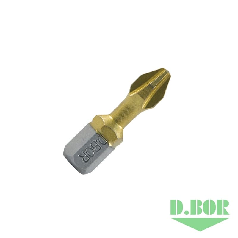 Биты фрезерованные с покрытием нитрид титана TiN-half, Ph 3x25 мм, Torsion, C 6,3 
(арт. D-THT-PH03-025-010) (10 шт.) "D.BOR"