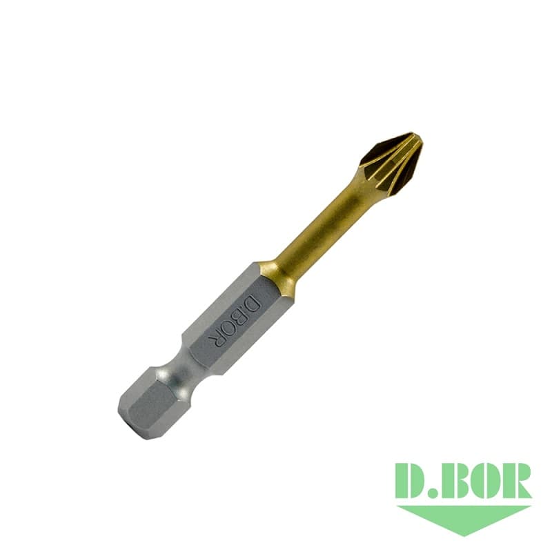 Биты фрезерованные с покрытием нитрид титана TiN-half, Pz 2x50 мм, Torsion, E 6,3 
(арт. D-THT-PZ02-050-010) (10 шт.) "D.BOR"