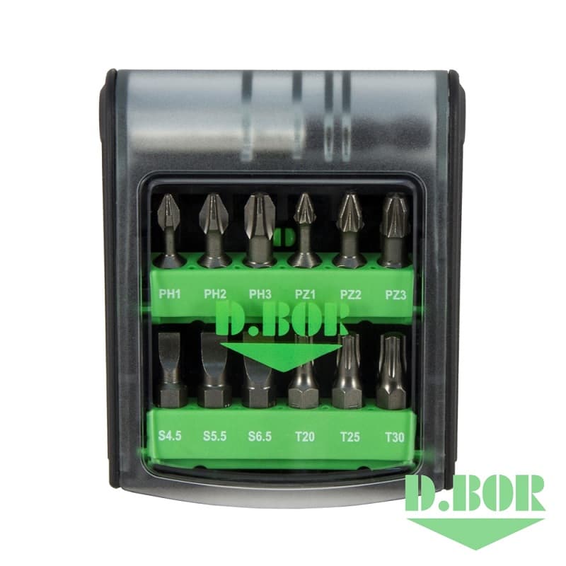 Набор бит IMPACT из 11 шт: Ph 2-3; Pz 2-3; T 10-15-20-25-30-40; магнитный держатель Torsion 60 мм (арт. D-SET-11C-1-IMP) "D.BOR"