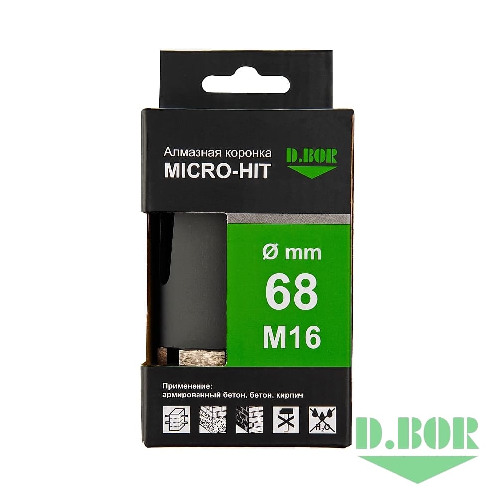 Алмазная коронка для подрозетника MICRO-HIT, 68х62/70 М16 (арт. LD-DH-0068-016) "D.BOR"