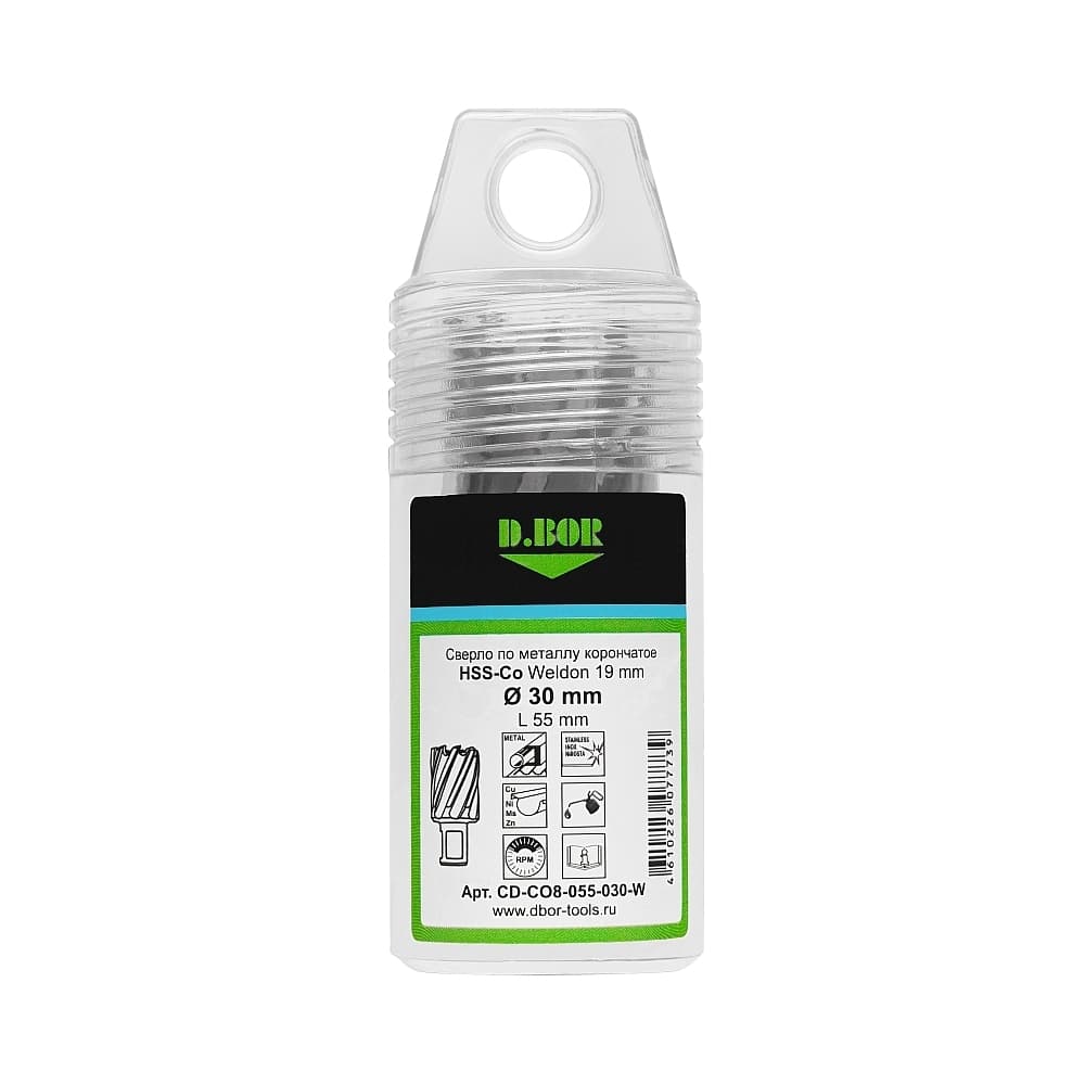 Сверло по металлу корончатое с хв. Weldon 19 мм (3/4''), HSS-Co 26*55/88 
(арт. CD-CO8-055-026-W) "D.BOR"