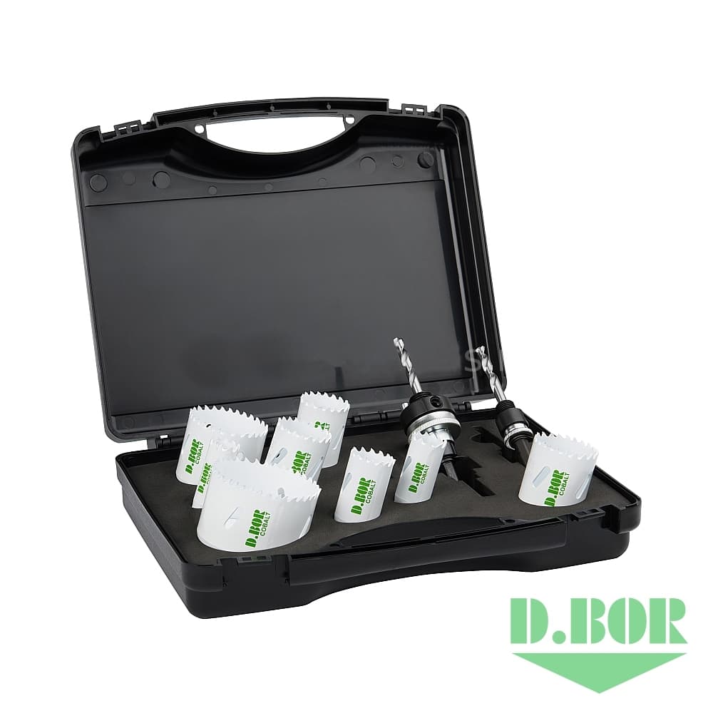 Набор бимет. коронок COBALT, 10 шт. (19, 22, 27, 32, 35, 40, 51, 64, 2 адаптера) 
(арт. HS-BIM-CO-PS10-01) "D.BOR"