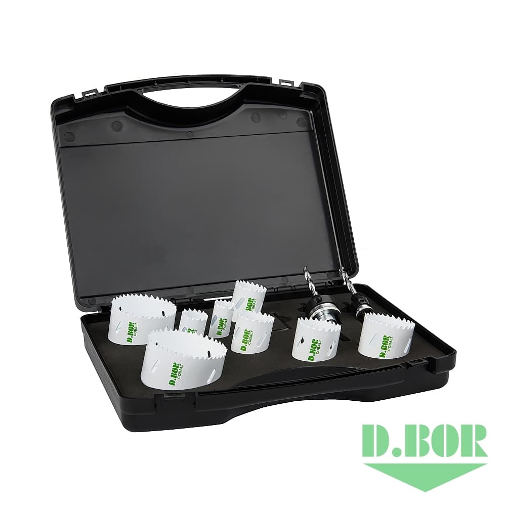 Набор бимет. коронок COBALT, 10 шт. (22, 27, 35, 38, 44, 51, 68, 76, 2 адаптера) 
(арт. HS-BIM-CO-PS10-02) "D.BOR"