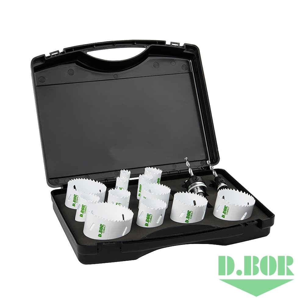 Набор бимет. коронок COBALT, 14 шт. (19, 22, 25, 32, 35, 38, 44, 51, 57, 64, 68, 76, 2 адаптера) 
(арт. HS-BIM-CO-PS14-01) "D.BOR"