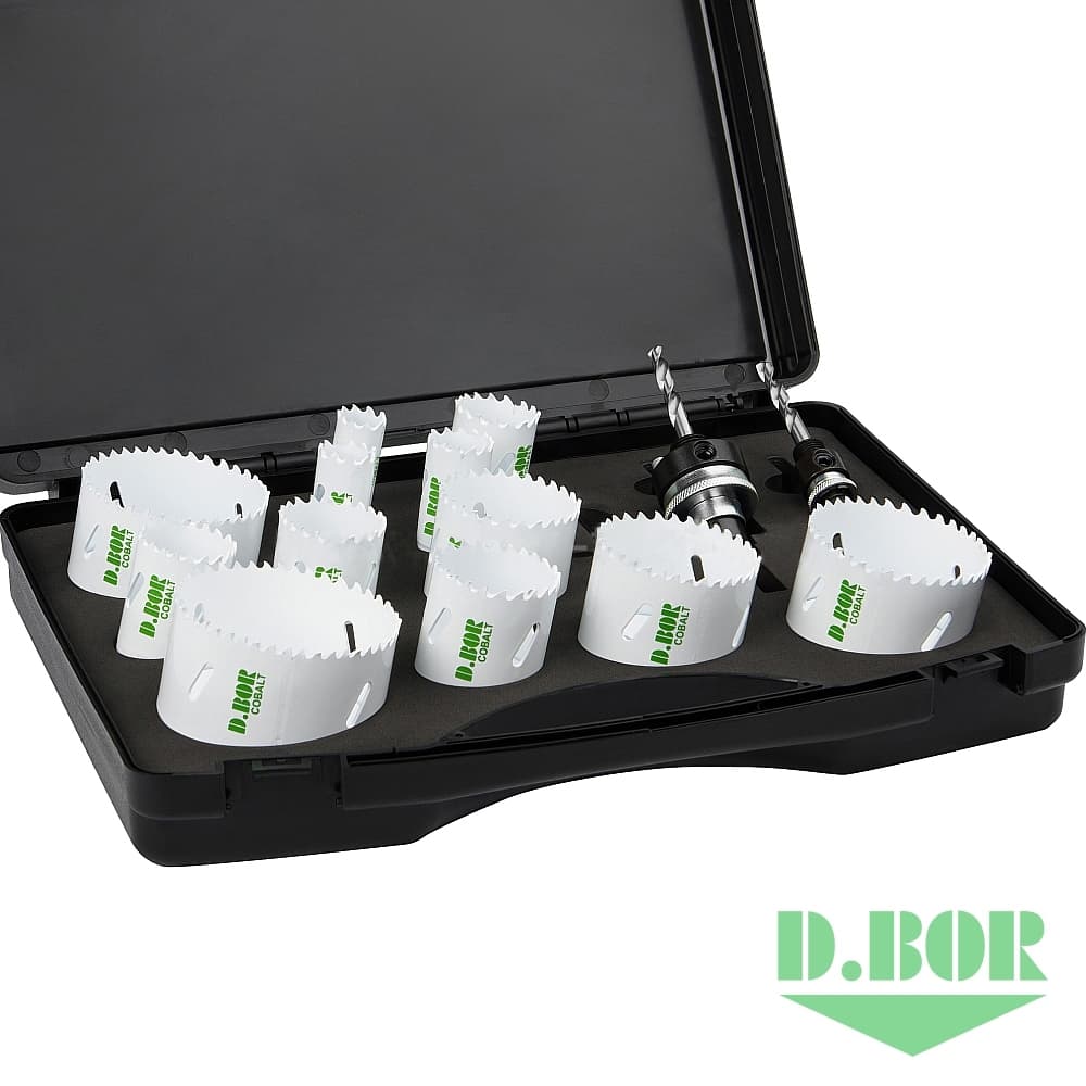 Набор бимет. коронок COBALT, 14 шт. (19, 22, 25, 32, 35, 38, 44, 51, 57, 64, 68, 76, 2 адаптера) 
(арт. HS-BIM-CO-PS14-01) "D.BOR"
