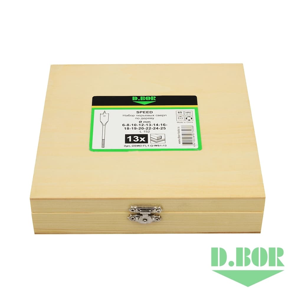 Набор сверл по дереву перьевых SPEED, 13 шт. (6 - 25 х 152 мм) 
(арт. DBW2-FL1-Q-WS1-13) "D.BOR"