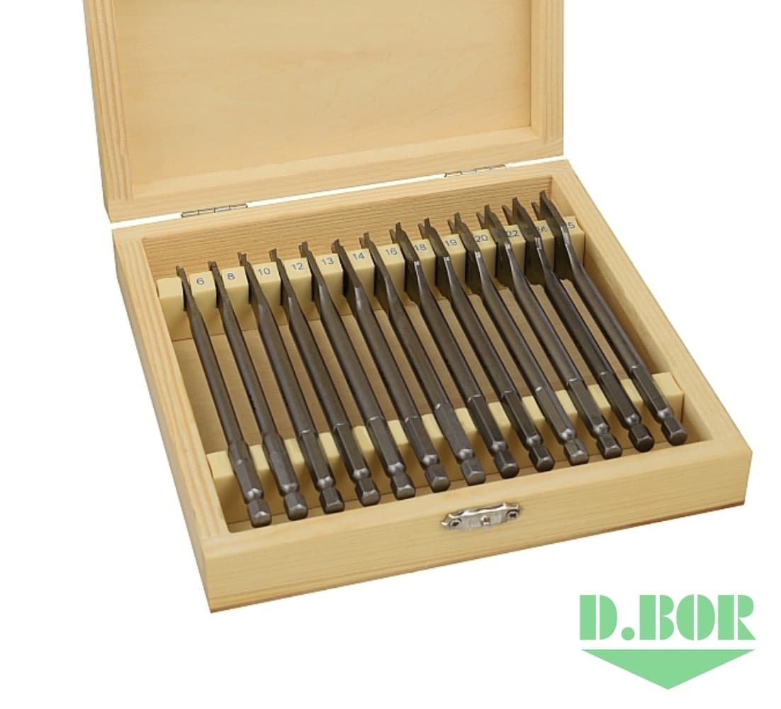 Набор сверл по дереву перьевых SPEED, 13 шт. (6 - 25 х 152 мм) 
(арт. DBW2-FL1-Q-WS1-13) "D.BOR"