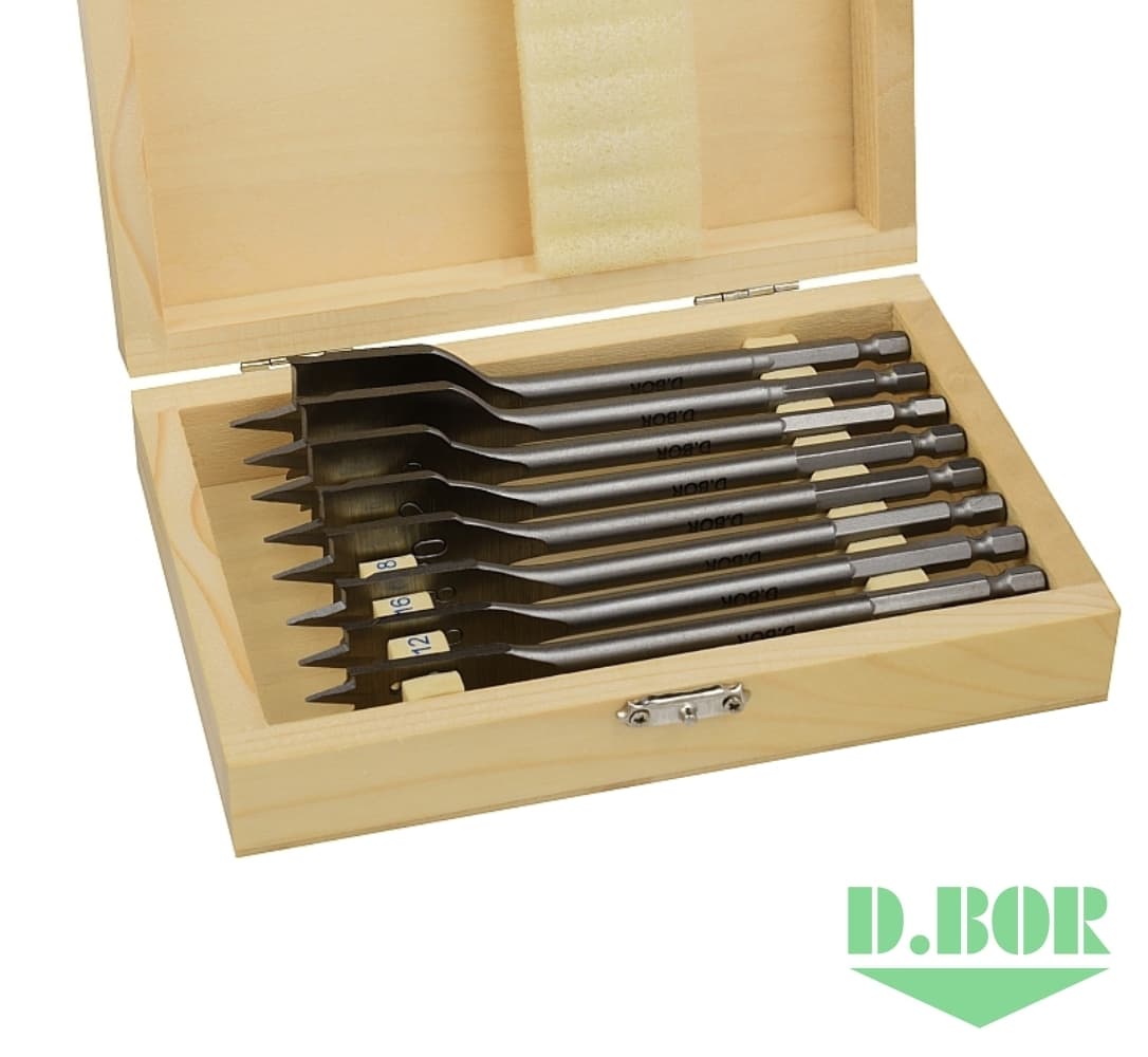 Набор сверл по дереву перьевых SPEED, 8 шт. (12 - 32 х 152 мм) 
(арт. DBW2-FL1-Q-WS1-08) "D.BOR"