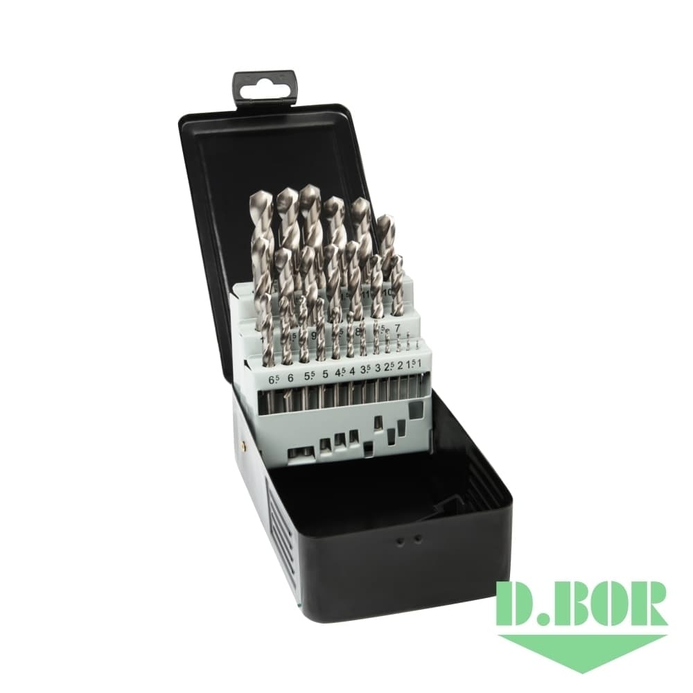 Набор сверл по металлу шлифованные, HSS-G DIN 338 25 шт. (1 - 13 х 0,5 мм) 
(арт. TD-338-HSS-MS1-25) "D.BOR"